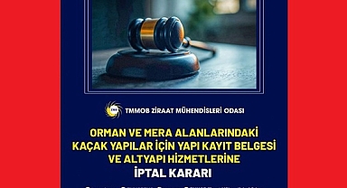 ORMAN VE MERA ALANLARINDAKİ KAÇAK YAPILAR İÇİN YAPI KAYIT BELGESİ VE ALTYAPI HİZMETLERİNE İPTAL KARARI 